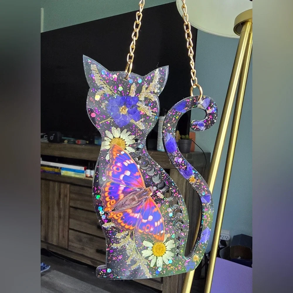 Black Cat Butterfly Resin Wall Hanging Witchy Goth Decor